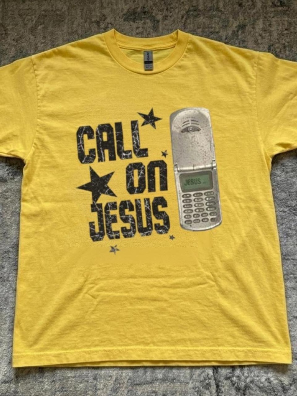 Gildan Yellow 'Call On Jesus' Graphic Tee with Phone Print